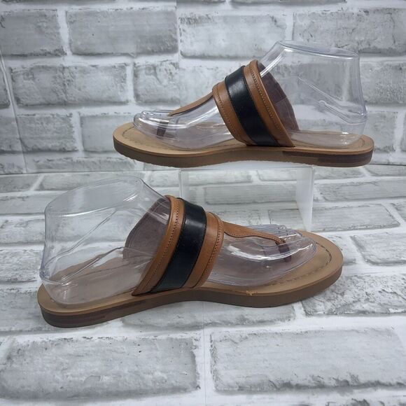 Coach Eileen Women's 9.5 Saddle Brown and Black Leather Comfort Thong Flip Flop - Picture 2 of 12